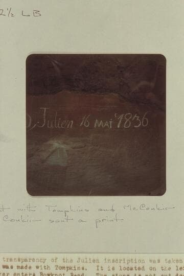 DeJulien inscription at beginning of Bowknot Bend. Mile 72 1/2 left bank