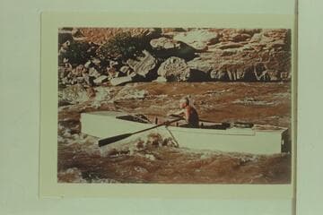 Jack Frost. Government Rapid. First Frost San Juan trip. Running the rapid for pix. The same rocks and brush appear in the Brandenburg photo of 1945, June 15