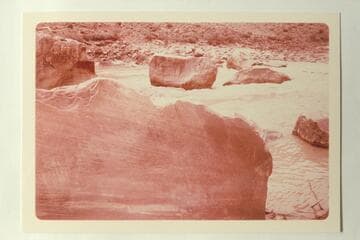 The Best Expedition inscription on the boulder near the river. Camp No. 7, Hell to Pay. No. 1 is Sunk and Down. Mile 204 1/2, right bank. The rock at upper center is the one which trapped the boat