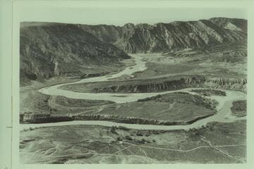 Island and Rainbow Parks looking downriver to the head of Split Mountain. Dinosaur National Monument. At lower left the Green River enters at about Mile 213 1/2