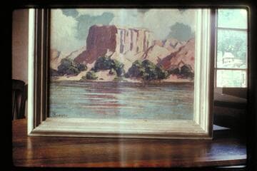 The Temple in Virgin Canyon. Seen by Oscar Jaeger 1927, Aug. 06, and painted by him