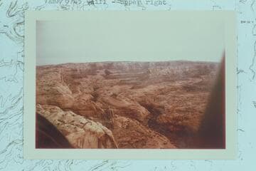 Up Stevens Canyon from two miles south of the Garfield and Kane Counties boundary. VABM 6745 Cliff- upper right