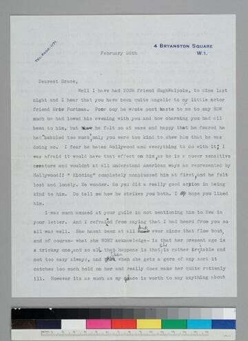 Evelyn Byng writes to GBH thanking her for  hosting her friend Eric Portman