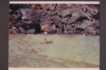 One of the Mexican Hat Expedition sadirons in Horn Creek. Bright Angel gauge: July 19: 19,700 cfs. July 20: 18,500 cfs. July 21: 17,400 crfs