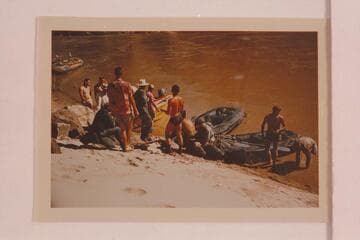 Part of the Gibbs party and their rafts. The Hatch boloney boats are downstream as crew make exchanges. Canyon City. Mile 238 3/4