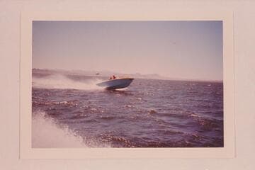 The "Wee Yellow" on Lake Mead at end of the run down. She was lost later on the up run at Grapevine Rapid