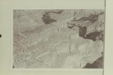 Down the Grand Canyon from Hopi Point. The butte which heads out into the center of the picture from lower left is The Alligator. Cope Butte is upper left. The canyon at lower right is The Inferno which heads Salt Creek