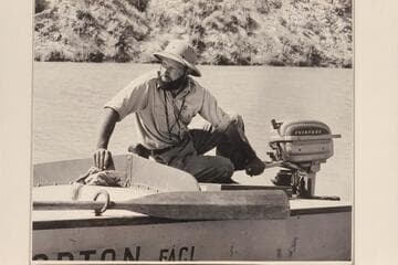 Al Morton. On his cataract-type boat, the "Movie Maker."