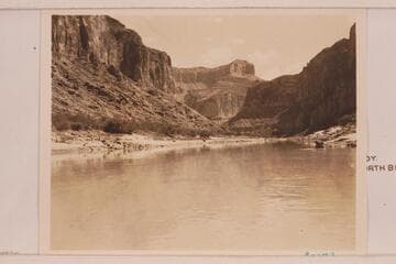 Down Marble Canyon from Mile 49.8. Nancoweap Mesa appears upper center