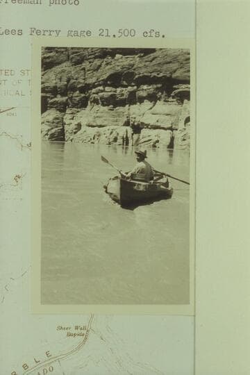 Emery Kolb in the "Mojave." Above head of Sheerwall Rapid