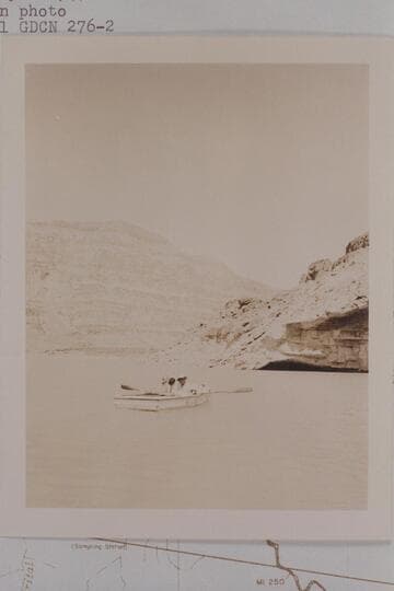 Zoe and Joe Desloge take a spell at the oars. Head of Lake Mead in Grand Canyon