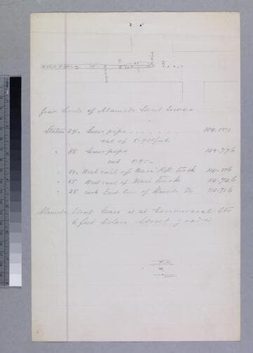 Los Angeles: sketch map of the Alameda Street sewer at Commercial Street, with text and figures