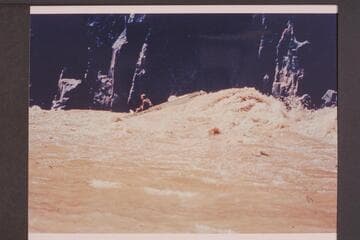 Frank Wright in Monument Creek Rapid. Bright Angel gauge: July 18: 21,000. July 19: 19,700. July 20: 18,500. July 21: 17,400