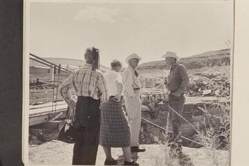 Margaret Marston, Gin and Frank Masland, Bill Belknap. The old and new bridges across the San Juan River at Mexican Hat